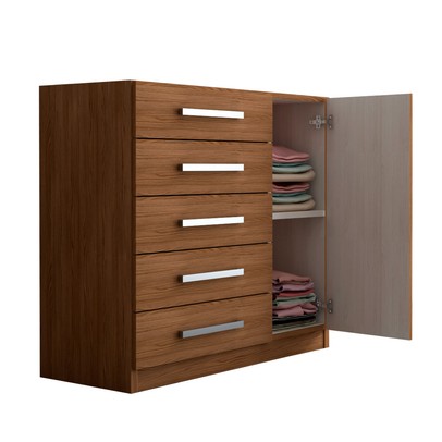 Cômoda 5 Gavetas 1 Porta Corais Cinamomo - Pnr Móveis