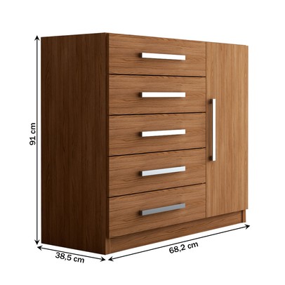 Cômoda 5 Gavetas 1 Porta Corais Cinamomo - Pnr Móveis