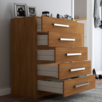 Cômoda 5 Gavetas 1 Porta Corais Cinamomo - Pnr Móveis