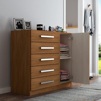 Cômoda 5 Gavetas 1 Porta Corais Cinamomo - Pnr Móveis