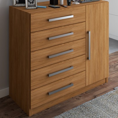 Cômoda 5 Gavetas 1 Porta Corais Cinamomo - Pnr Móveis