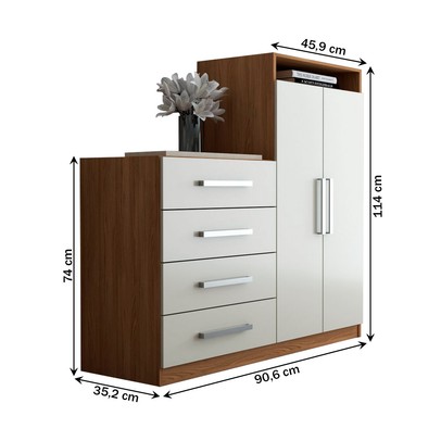 Cômoda Paris 2 Portas 4 Gavetas Cinamomo/Off White - Panorama Móveis
