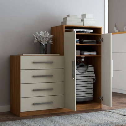 Cômoda Paris 2 Portas 4 Gavetas Cinamomo/Off White - Panorama Móveis