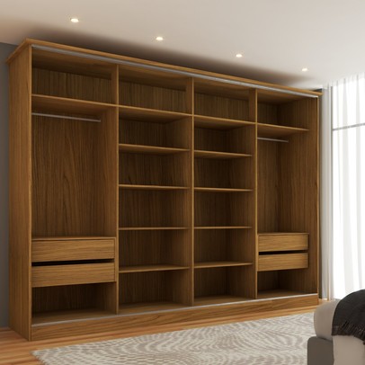 Guarda-Roupa de Casal Orlando 4 Portas de Correr 4 Gavetas Carvalho/Verde - Panorama Móveis