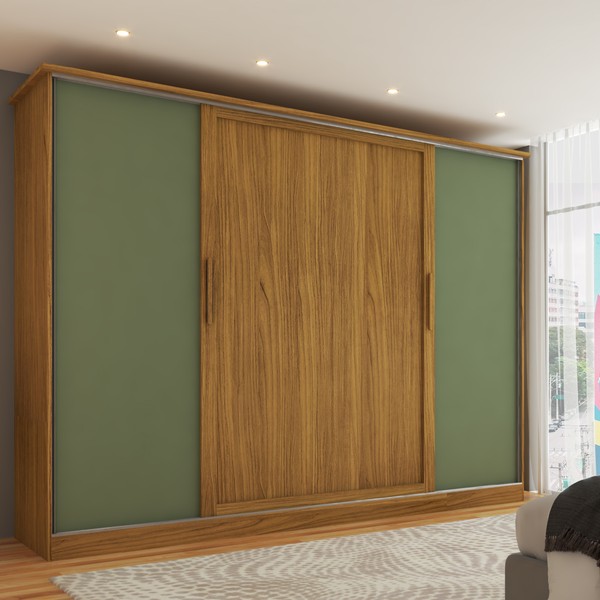 Guarda-Roupa de Casal Orlando 4 Portas de Correr 4 Gavetas Carvalho/Verde - Panorama Móveis