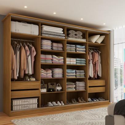 Guarda-Roupa de Casal Orlando 4 Portas de Correr 4 Gavetas Carvalho/Verde - Panorama Móveis