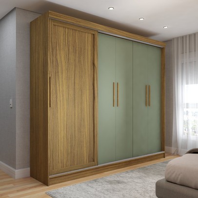 Guarda-Roupa de Casal Canadá 5 Portas 4 Gavetas Carvalho/Verde - Panorama Móveis