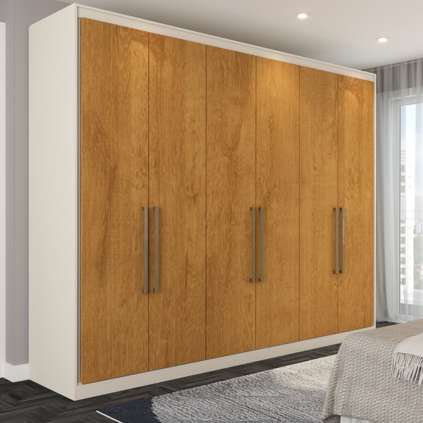 Guarda-Roupa Casal Guarujá 6 Portas 6 Gavetas 100% Mdf Off White/Peroba - Panorama Móveis