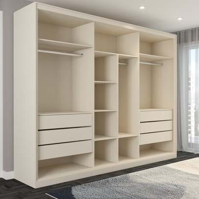 Guarda-Roupa Casal Guarujá 6 Portas 6 Gavetas com Espelho 100% Mdf Off White/Peroba - Panorama Móveis