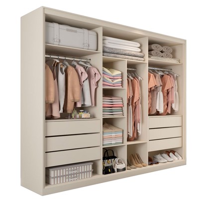 Guarda-Roupa Casal Guarujá 6 Portas 6 Gavetas com Espelho 100% Mdf Off White/Peroba - Panorama Móveis
