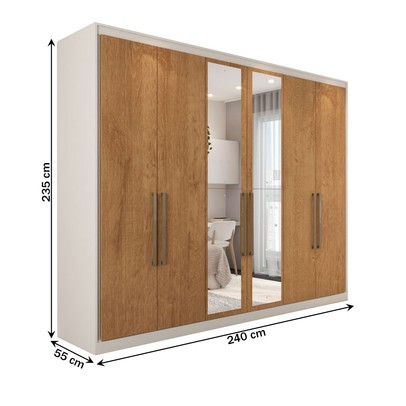 Guarda-Roupa Casal Guarujá 6 Portas 6 Gavetas com Espelho 100% Mdf Off White/Peroba - Panorama Móveis