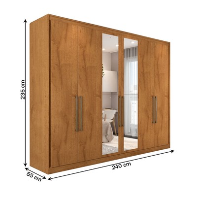 Guarda-Roupa Casal Guarujá 6 Portas 6 Gavetas com Espelho 100% Mdf Peroba - Panorama Móveis