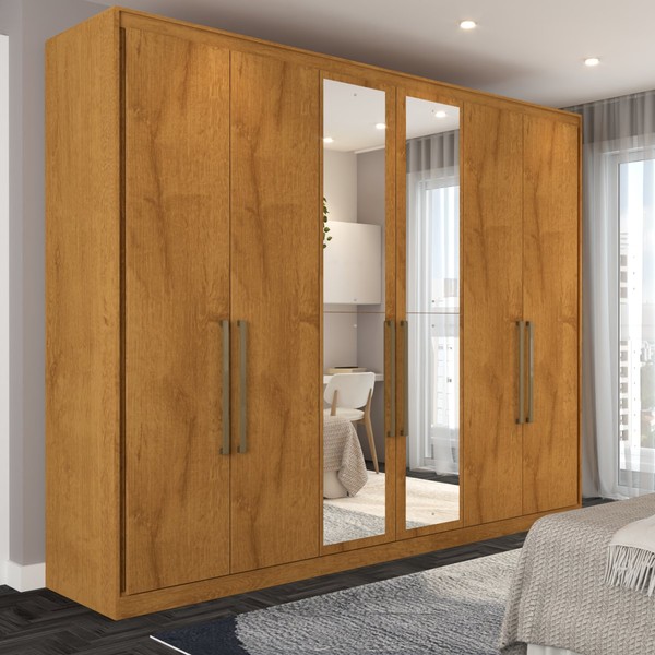 Guarda-Roupa Casal Guarujá 6 Portas 6 Gavetas com Espelho 100% Mdf Peroba - Panorama Móveis