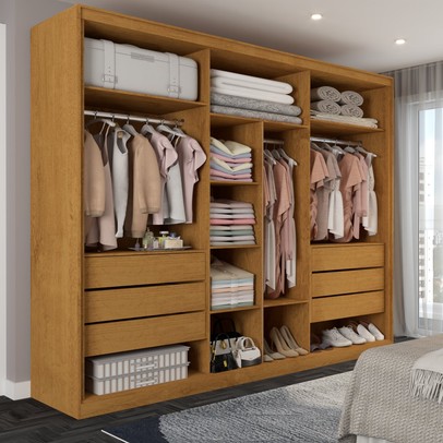 Guarda-Roupa Casal Guarujá 6 Portas 6 Gavetas com Espelho 100% Mdf Peroba/Off White - Panorama Móveis