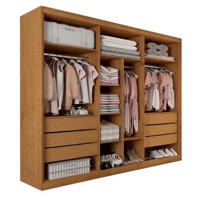 Guarda-Roupa Casal Guarujá 6 Portas 6 Gavetas com Espelho 100% Mdf Peroba/Off White - Panorama Móveis