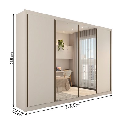 Guarda-Roupa Casal Jeremy 4 Portas 4 Gavetas com Espelho Branco - Panorama Móveis
