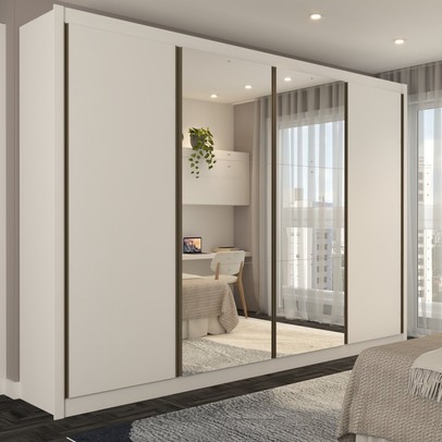 Guarda-Roupa Casal Jeremy 4 Portas 4 Gavetas com Espelho Branco - Panorama Móveis