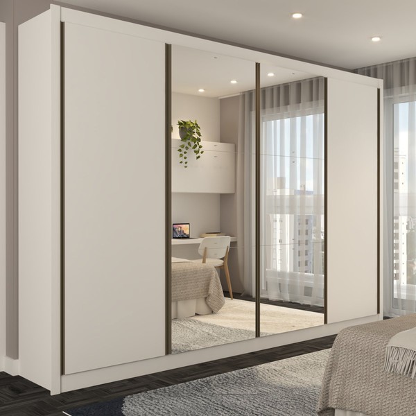 Guarda-Roupa Casal Jeremy 4 Portas 4 Gavetas com Espelho Branco - Panorama Móveis