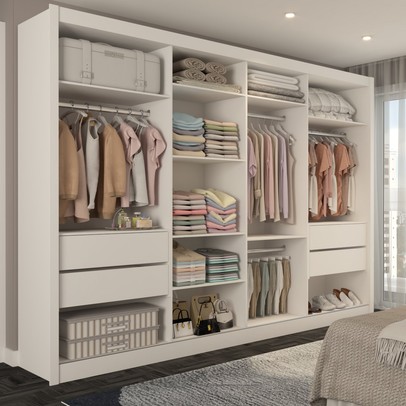 Guarda-Roupa Casal Jeremy 4 Portas 4 Gavetas com Espelho Branco - Panorama Móveis