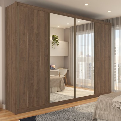 Guarda-Roupa Casal Jeremy 4 Portas 4 Gavetas com Espelho Freijó - Panorama Móveis