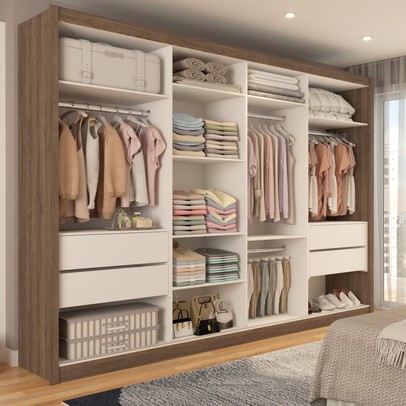 Guarda-Roupa Casal Jeremy 4 Portas 4 Gavetas com Espelho Freijó - Panorama Móveis