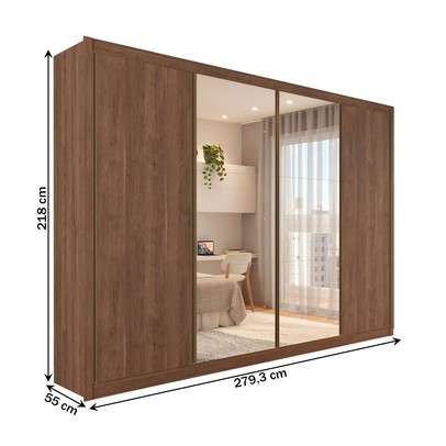 Guarda-Roupa Casal Jeremy 4 Portas 4 Gavetas com Espelho Freijó - Panorama Móveis