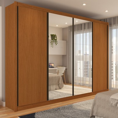 Guarda-Roupa Casal Jeremy 4 Portas 4 Gavetas com Espelho Carvalho - Panorama Móveis