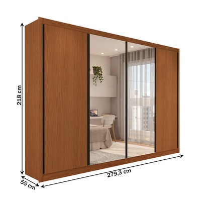 Guarda-Roupa Casal Jeremy 4 Portas 4 Gavetas com Espelho Carvalho - Panorama Móveis