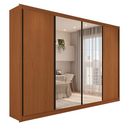 Guarda-Roupa Casal Jeremy 4 Portas 4 Gavetas com Espelho Carvalho - Panorama Móveis