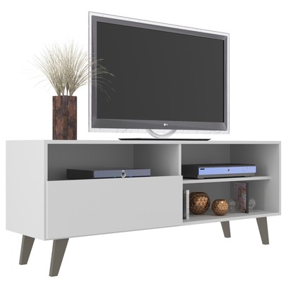 Rack para TV Até 55 Polegadas Sakai 1 Porta 1 Prateleira Branco/Off White - Panorama Móveis