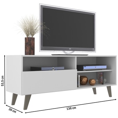 Rack para TV Até 55 Polegadas Sakai 1 Porta 1 Prateleira Branco/Off White - Panorama Móveis