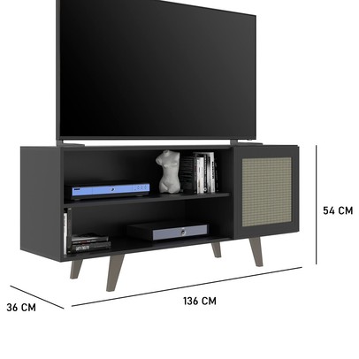 Rack para TV Até 50 Polegadas Osaka 1 Porta 1 Prateleira Preto - Panorama Móveis
