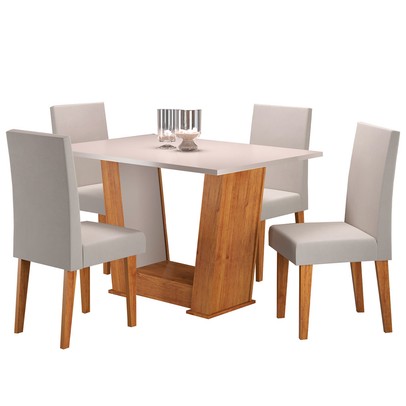 Mesa de Jantar 4 Lugares Floripa Mel/Blonde/Veludo Marfim - Viero Móveis