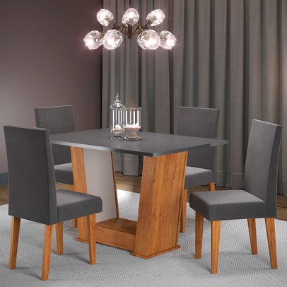 Mesa de Jantar 4 Lugares Floripa Mel/Cinza/Veludo Grafite - Viero Móveis