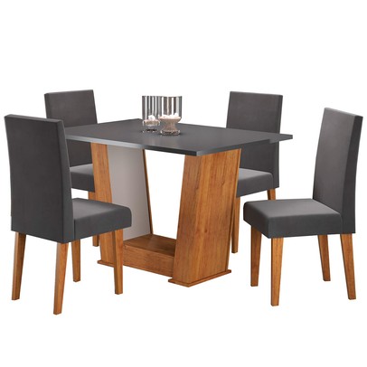 Mesa de Jantar 4 Lugares Floripa Mel/Cinza/Veludo Grafite - Viero Móveis