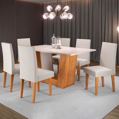 Mesa de Jantar 6 Lugares Floripa Mel/Blonde/Veludo Marfim - Viero Móveis