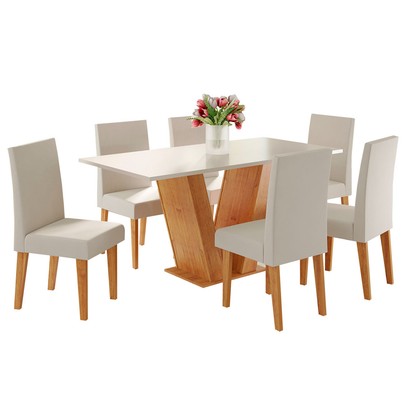Mesa de Jantar 6 Lugares Felicity Vênus Mel/Blonde/Veludo Marfim - Viero Móveis