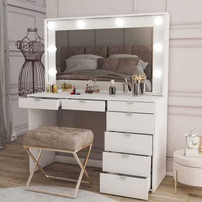 Penteadeira Camarim Top Model para 8 Lâmpadas 7 Gavetas Branco - Panorama Móveis