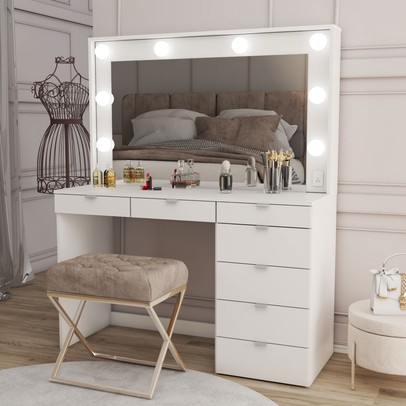 Penteadeira Camarim Top Model para 8 Lâmpadas 7 Gavetas Branco - Panorama Móveis
