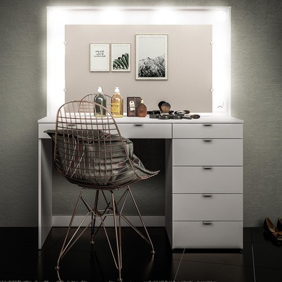 Penteadeira Camarim Top Model para 8 Lâmpadas 7 Gavetas Branco - Panorama Móveis