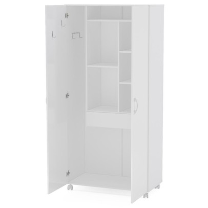 Armário Multiuso área de Serviço 2 Portas 1 Gaveta com Suporte para Vassouras Branco - Panorama Móveis