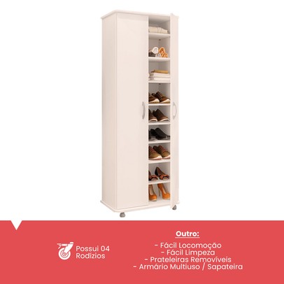 Armário Multiuso Laranjeiras 2 Portas 8 Prateleiras Branco - Panorama Móveis