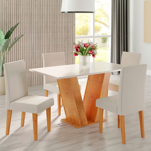 Mesa de Jantar 4 Lugares Felicity Vênus Mel/Blonde/Veludo Marfim - Viero Móveis