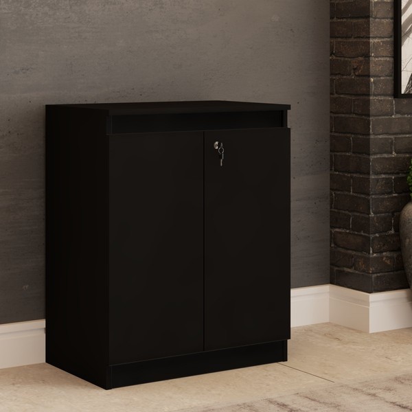 Armário para Escritório Eva 2 Portas com Chave Baixo Preto - Panorama Móveis