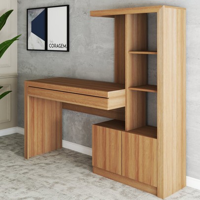 Mesa Escrivaninha 2  Portas 1 Gaveta para Computador Homework Amêndoa - Panorama Móveis
