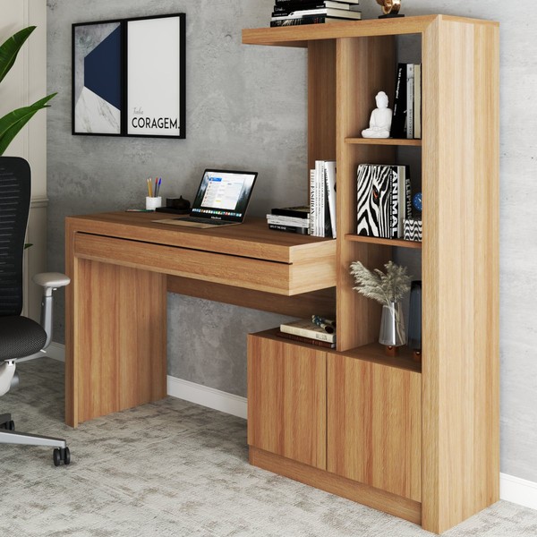 Mesa Escrivaninha 2  Portas 1 Gaveta para Computador Homework Amêndoa - Panorama Móveis