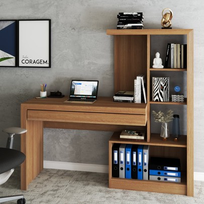 Mesa Escrivaninha 2  Portas 1 Gaveta para Computador Homework Amêndoa - Panorama Móveis