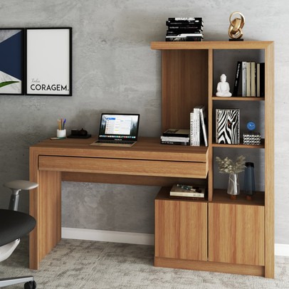 Mesa Escrivaninha 2  Portas 1 Gaveta para Computador Homework Amêndoa - Panorama Móveis