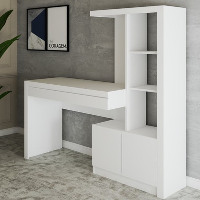 Mesa Escrivaninha 2  Portas 1 Gaveta para Computador Homework Branco - Panorama Móveis