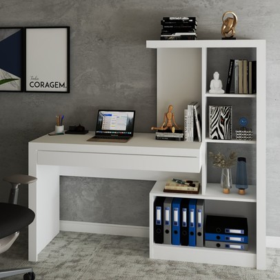 Mesa Escrivaninha 2  Portas 1 Gaveta para Computador Homework Branco - Panorama Móveis